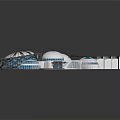 Cartoon Scene Featuring Futuristic Buildings Blue Water Pools White Domes And Circular Structures