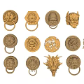 Antique Golden Door Handles With Ornate Lion Dragon Patterns And Various Shapes