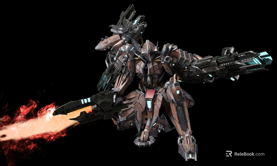 Futuristic Mech Game Character With Advanced Weapons Flame Effects And Detailed Design 3d model 