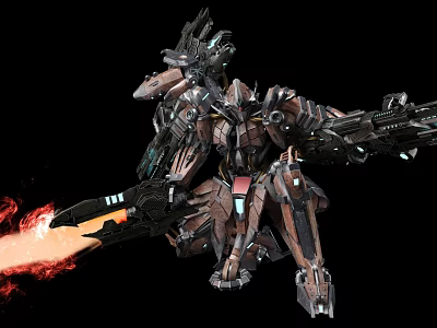 Futuristic Mech Game Character With Advanced Weapons Flame Effects And Detailed Design 3d model