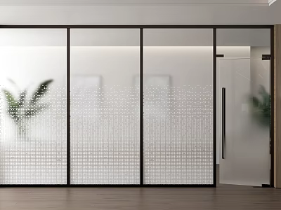 Modern Black Frame Glass Partition For Office Interior Design With Dotted Pattern 3d model
