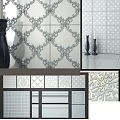Light Colored Wall With Geometric Pattern Tiles And Black Candle Holders For Interior Design 3d model