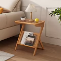 Z-shaped Solid Wood Side Table Nordic Log Style Small Coffee Table Sofa Side Table Lamp Coffee Fruit Books Green Planting 3d model