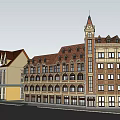 Traditional Residential Building With Brown Gabled Roof Dormer Windows Balconies And Yellow Exterior