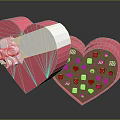 Open Pink Heart Shaped Box Filled With Small Square And Heart Shaped Chocolates