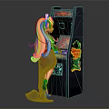 Vintage Arcade Entertainment Appliance With Blonde Female Figurine And Colorful Game Screen
