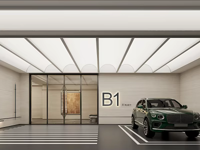 Modern Elevator Lobby Featuring B1 Sign Green Car Glass Doors and Light Walls 3d model