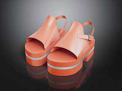 Stylish Orange Platform Sandals With Double Straps And Buckle Design Detail 3d model