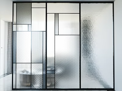 Modern Glass Room Divider With Black Frame And Textured Panels For Interior Space 3d model