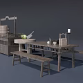 Rustic Wooden Furniture Collection With Shelf Unit Round Table And Bench