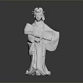 White Traditional Woman Statue In Elegant Attire Holding Decorative Fan And Ornate Hairpiece