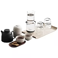 Minimalist Modern Tea Set With Ceramic Black Teapot White Cups Glass Containers And Tray