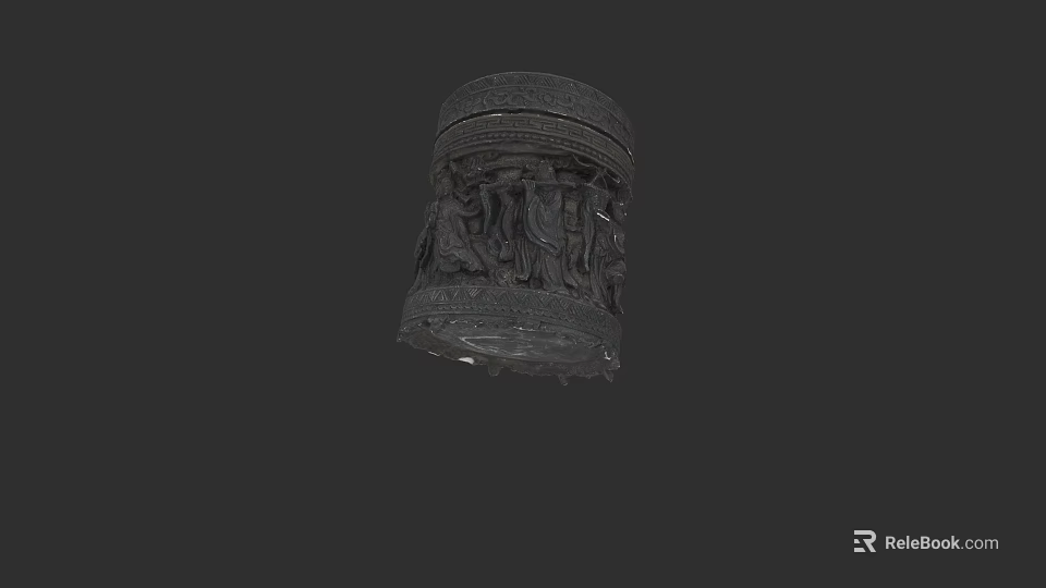 Traditional Handcrafted Ceramic Vessel With Intricate Figural Carvings And Ornamental Design 3d model 