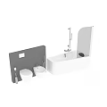 Modern Bathroom Interior With White Bathtub Toilet Bidet Gray Walls And Chrome Faucet