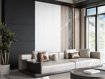 Modern Living Room Sofa Combination Coffee Table Carpet Green Plant 3d model