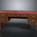Classic Wooden Desk With Red Top And Multiple Drawers Featuring Metal Knobs 3d model