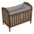 Classic Wooden Baby Crib With Brown Frame Gray Mattress And Bow Details