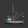 Vibrant Blue And Red Fishing Boat With Crane Arm Mast And Cabin Structure