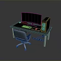 Modern Computer Desk Setup With Monitor Tower Keyboard And Chair