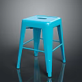 Blue Square Metal Stool With Top Hole And Crossbar Legs Design