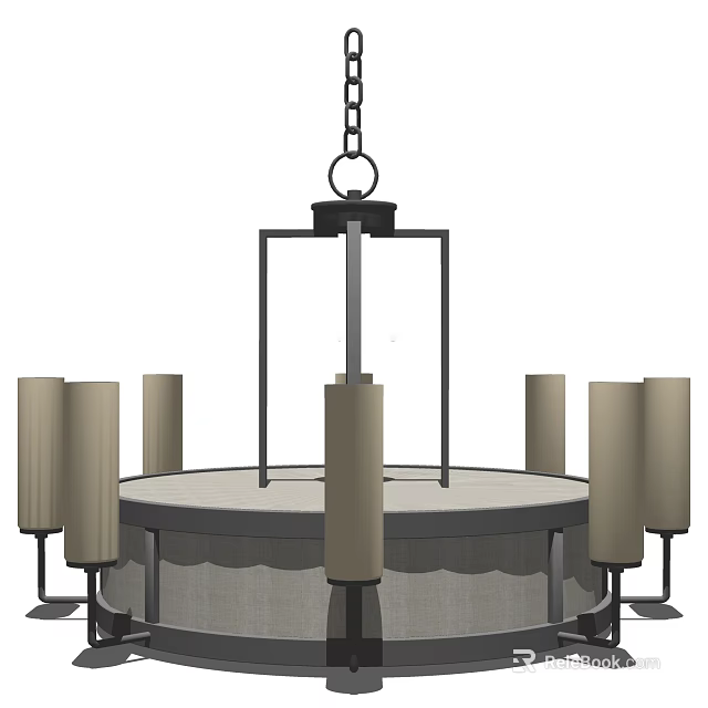 Modern Chandelier With Chain Suspension Circular Base Black Metal Frame And Fabric Cylindrical Shades 3d model 