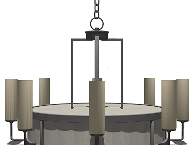 Modern Chandelier With Chain Suspension Circular Base Black Metal Frame And Fabric Cylindrical Shades 3d model