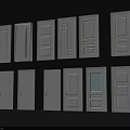 Multiple White Hinged Doors With Various Panel Designs And Handles 3d model