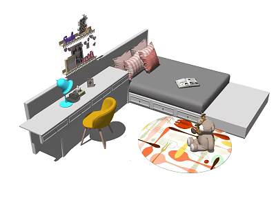 Kids Room Interior With Bed Desk Chair Carpet And Playful Toys 3d model