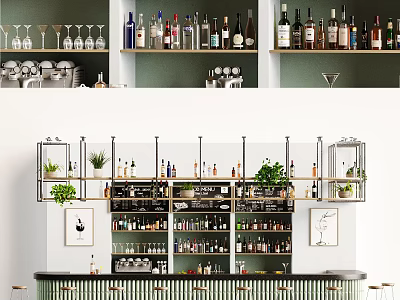 Modern Bar Counter Bar Chair Bar Wine Chandelier Coffee Machine Decorative Cabinet Coffee Vodka 3d model