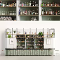Modern Stylish Bar Counter With Wine Bottles Glassware And Green Plants On Shelves