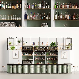 Modern Bar Counter Bar Chair Bar Wine Chandelier Coffee Machine Decorative Cabinet Coffee Vodka 3d model