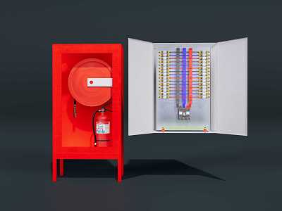 Fire protection distribution box Fire with fire extinguisher 3d model