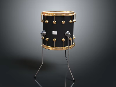 High Quality Black Percussion Drum with Golden Rim and Metal Stand Musical Instrument for Performance 3d model