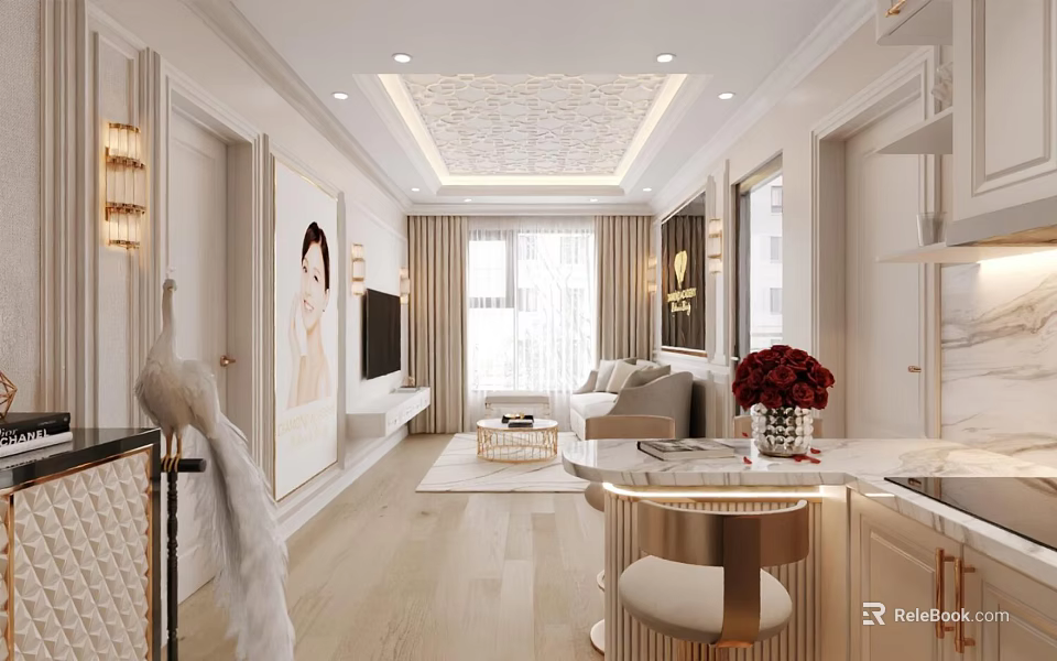 Modern Luxury Beauty And Hair Salon With Bright Soft Tone Elegant Comfortable Interior Design 3d model 