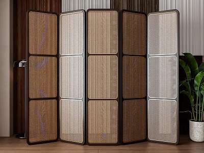Rattan Woven Multi Panel Folding Screen For Modern Home Decor 3d model