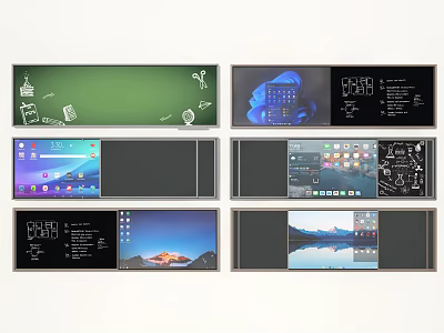 Wall Featuring Multiple Displays Showing Various Digital Contents And Scenic 3d model