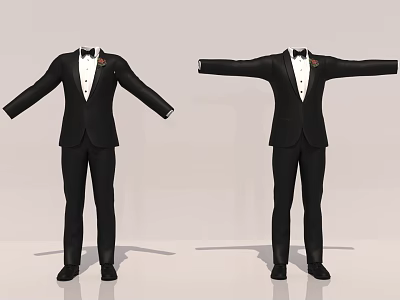 Two Stylish Men In Black Tuxedo Suits With Bow Ties 3d model