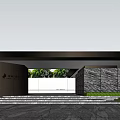 Modern Entrance Gate With Black Canopy Stone Wall Steps And Greenery
