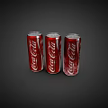 Three Classic Red Coca Cola Drink Cans On Dark Background 3d model