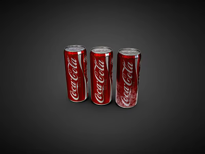 Three Classic Red Coca Cola Drink Cans On Dark Background 3d model