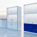 Modern Display Shelves With White And Blue Cabinets And Built In Lighting