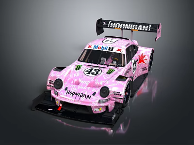 Pink HARIBO Racing Car With Number 43 Rear Spoiler And Sponsor Logos 3d model