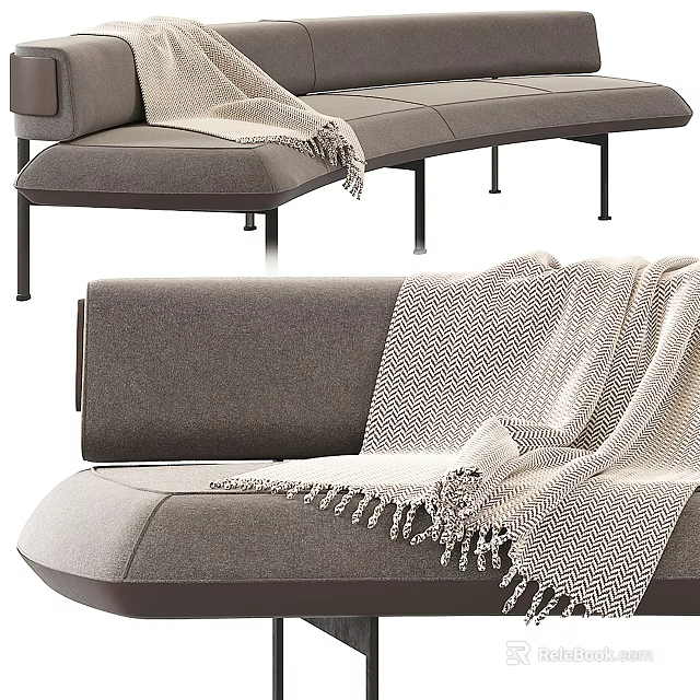Gray Sectional Sofa With Sleek Design And Soft Throw Blanket 3d model 