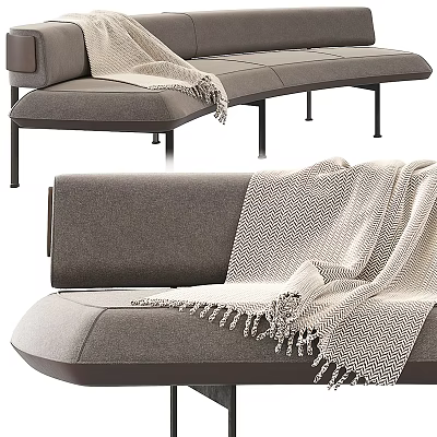 Gray Sectional Sofa With Sleek Design And Soft Throw Blanket 3d model