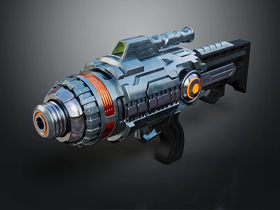 Futuristic Sci Fi Weapon With Metallic Design Glowing Orange Ring Mechanical Structure And Scope 3d model