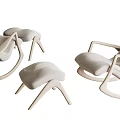 Modern White Leisure Rocking Chair With Wooden Frame And Matching Ottoman