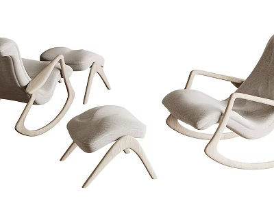 Modern White Leisure Rocking Chair With Wooden Frame And Matching Ottoman 3d model