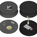 Modern Round Coffee Tables In Gray Black With Wooden Texture And Stylish Decorative Items