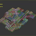 Modern Architectural Structure with Interconnected Geometric Glass Metal Modules and Reflective Surfaces