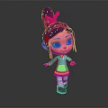 Adorable 3D Animated Character With Purple Hair Red Bow Blue Top And Striped Socks